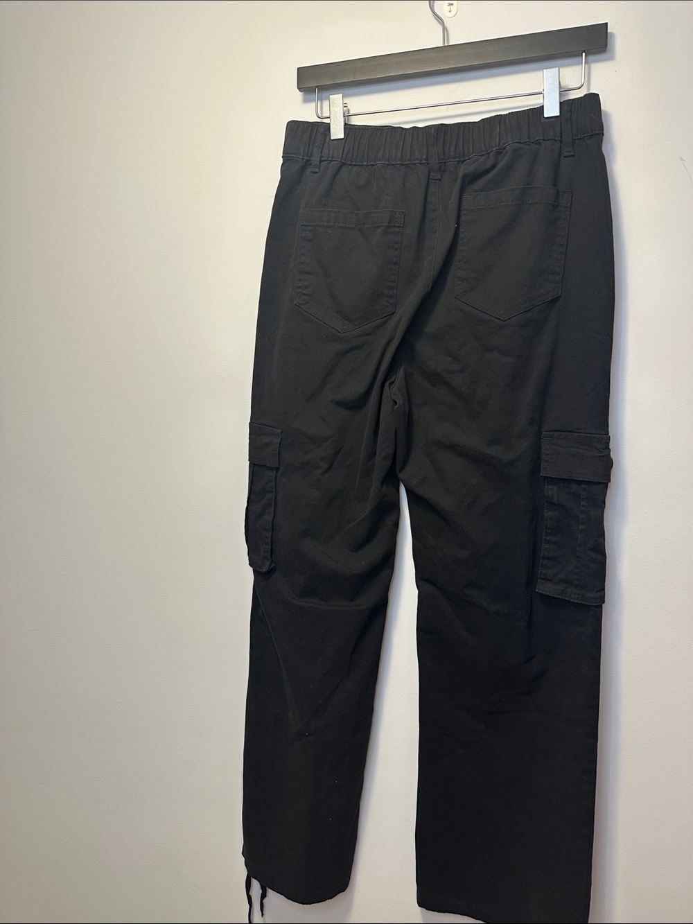 Black Cargo Pants with Utility Pockets and Elasticized Waist - Picture 9 of 9